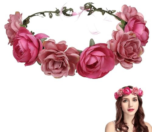 Blumenkranz Haare kinde, Blumen Stirnband Haarband, Blumenkranz Krone Stirnband, Frauen Mädchen Braut Rosen Blumen(Rosa)