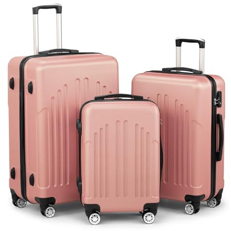 LEADZM Set de 3 Valises de Voyage, Valise Grande Taille, Valise Cabine, Set de Bagage pour Voyage, ABS+PC avec roulettes Pivotantes 360° - Or Rose