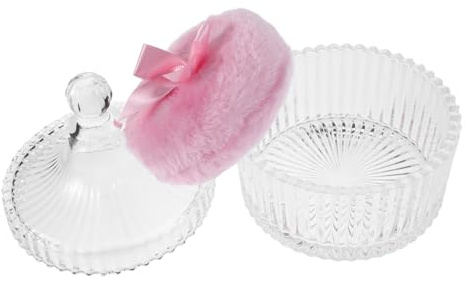 ELAYARD Houppette Pour Corps Femme Applicateur Poudre Doux Moelleux Avec Récipient Verre Pour Visage