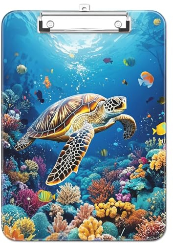 Luminzo Kunststoff Klemmbrett A4 Metallklammer für Lehrer, Sea Turtles | Kunststoff-Brett mit Aufhängeöse, praktisches Design für Schule und Krankenpflege, robust und leicht