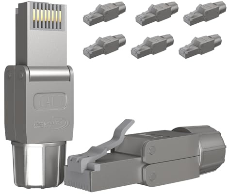 RedStar24 RJ45 Stecker Werkzeuglos CAT 7 – Netzwerkstecker für Verlegekabel AWG 22-24 – CAT7 CAT6a LAN Kabel Netzwerkkabel Ethernet – Geschirmt – LSA feldkonfektionierbar – 10 Gbps – 8 Stück