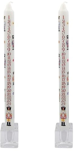 Pack of 2 Nutcracker Soldier Advent Dinner Candles | Numbered Christmas Countdown Taper Candles | Regular Size - 29cm