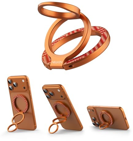 Nillkin MagSafe Halterung Ring – Magnetischer MagSafe Stand & Fingerhalter, 360° Drehbarer Handy Ring Halterung mit Kickstand, Beidseitig Magnetisch,für iPhone Pro Max/Pro/Plus/Air–Aramidfaser–Orange