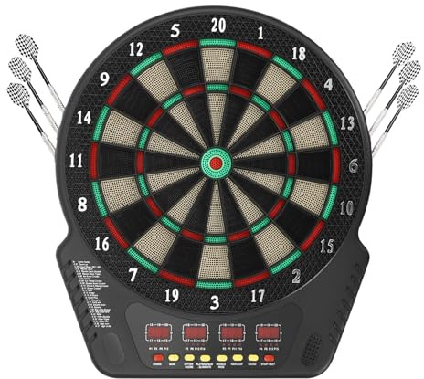 Dartscheibe Elektronisch Elektronisches Dartboard Dartspiel E-Darts mit 6 Pfeile und 24 Dartköpfe Elektronisch Dartboard mit 4 LED-Anzeigen Elektronische Dartscheibe für Partys, Bars, Restaurants