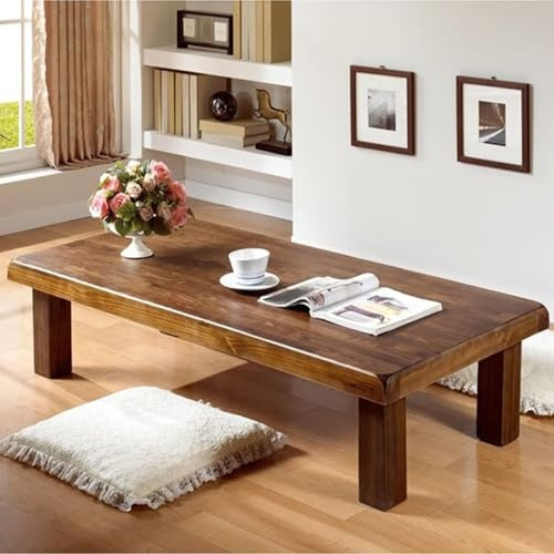 Rustikaler Couchtisch aus Massivholz, Vintage-Bauernhaus-Mitteltisch für Wohnzimmer, rechteckiger Retro-Beistelltisch, 60 cm großer Esstisch im alten Stil
