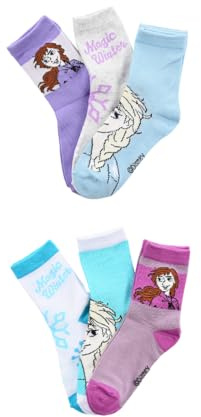 Disney Frozen - Die Eiskönigin Mädchen Socken 6 Paar Strümpfe mit Motiv | Kindersocken Set aus Baumwolle | Größe 23–34