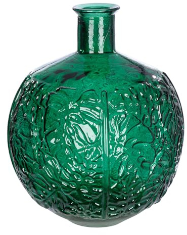 GILDE Vase Dschungel aus Glas - Blattmotiv - Rund - Glänzend - grün - Höhe 44cm x Ø 33cm - wasserdichte Blumenvase