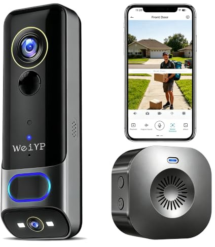 WEIYOUPIN Wireless Doorbell Camera,2K Dual Cameras,Night Vision,No Fees | Dual cameras cover blind spots・Colour night vision・2-way talk・Motion alerts・No subscription・Local storage