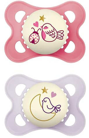 Mam Babyartikel mam night glow in the dunkle silikon schnuller rosa 0-6 monate 2-count Rosa / Weiß