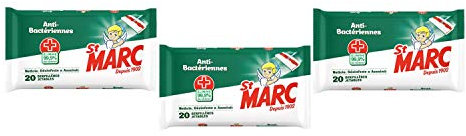 St Marc Bayetas desechables impregnadas, antibacterianas, 20 unidades, lote de 3