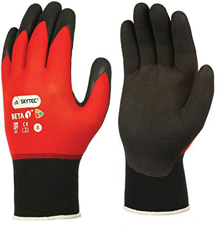 Skytec Beta 1 Red Nitrile Ultra Thin Super Light Work Wear Safety Gloves 1 Pair (Small)