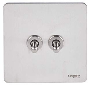 Schneider Electric Ultimate Screwless Flat Plate - Double Toggle 2 Way Light Switch, Single Pole, 10AX, GU1422TSS, Stainless Steel
