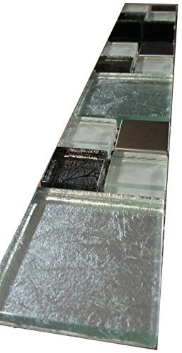Glasmosaik Edelstahl Bordüre Schwarz Weiss Silber 5x30 Mosaik Fliesen Metall B711