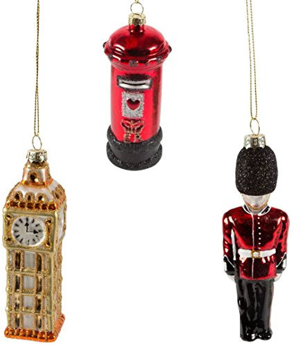 Christbaumkugeln mit Londoner Motiven, aus Glas, bunt, 3 Stück