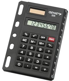 Genie 325 8-stelliger abheftbarer Taschenrechner (Dual-Power (Solar und Batterie); kompaktes Design mit Universallochung) schwarz