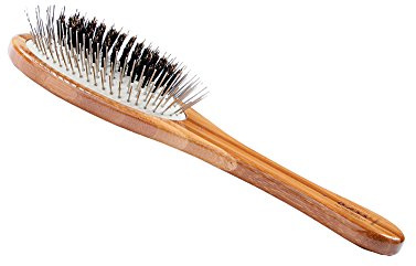 Bass Brushes Medium Oval Wire and Boar Pet Brush with Bamboo Wood Handle