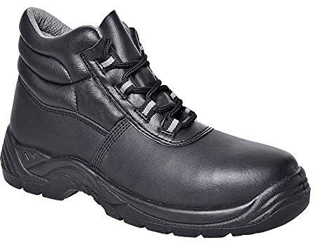 Portwest FC10 Composite Action Leather Mid Boot Metal Free EVA Rubber | Black, 6.5, S1PS EN ISO 20345, CE Certified, Slip Resistant Outsole, Anti-Static Footwear, Padded Collar, Dual Density