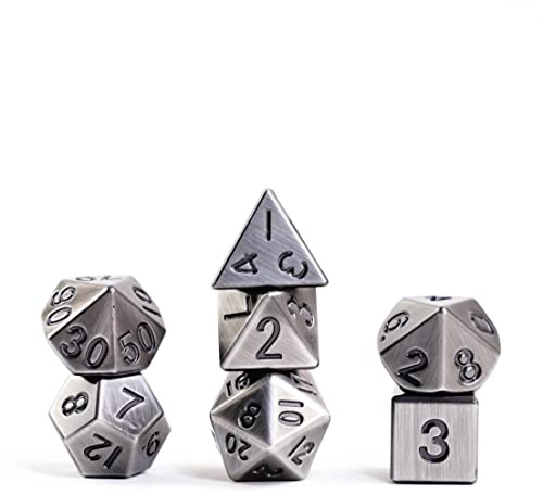 FanRoll 16mm Metal Polyhedral DND Dice Set: Antique Silver, Role Playing Game Dice for Dungeons and Dragons