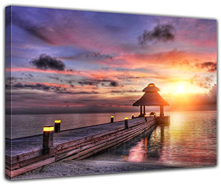 Bilderdepot24 Bild auf Leinwand | Sunset over Maledives - Sonnenuntergang über den Malediven in 150x90 cm mehrteilig als Wandbild XXL | Wand-deko Dekoration Wohnung modern Bilder | 170534-150x90-3tlg