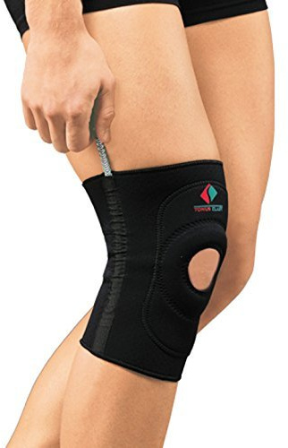Knie Bandage NEOPREN offene Kniescheibe gepolstert, seitliche Schienen schwarz 1-S