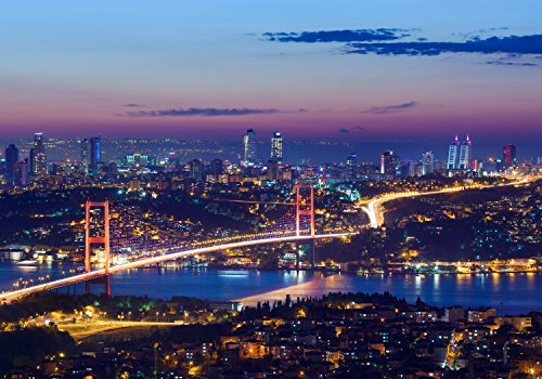wandmotiv24 Fototapete Istanbul bei Nacht, L 300 x 210 cm - 6 Teile, Wanddeko, Wandbild, Wandtapete, Großstadt, Städte M0374