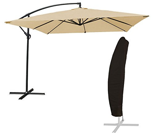 Happy Garden Sombrilla excéntrica Molokai Cuadrada 3 x 3 m Beige con manivela. Sombrilla reclinable, Plegable y giratoria con Funda Protectora.