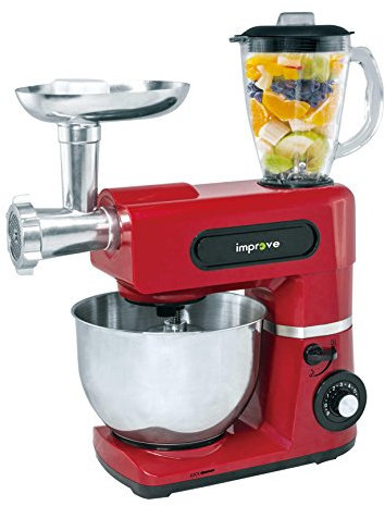 Impastatrice Planetaria 3 in 1, 1500 W, ciotola 6l, 6 velocità, tritacarne ,frullatore, rosso , Improve IMPSM0403KT