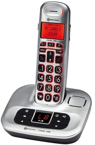 Amplicomms BigTel 1280 - Big Button Phone for Elderly with Answering Machine - Loud Phones for Hard of Hearing - Cordless Hearing Aid Compatible Phones