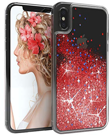 EAZY CASE Hülle kompatibel mit iPhone X/XS Schutzhülle mit Flüssig-Glitzer Handyhülle, Schutzhülle, Back Cover mit Glitter Flüssigkeit, aus TPU/Silikon, Transparent/Durchsichtig, Rot