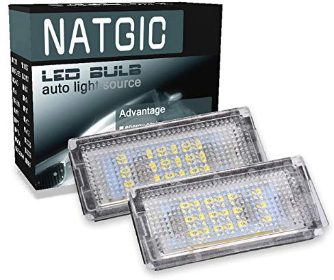 NATGIC 2 pieces 18 SMD White 6000K LEDs Bulb License Number Plate Light Lamps Number Plate Lamp For E46 4D 1998-2003