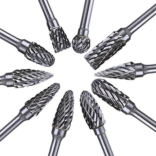 Rotary Burr Set Carving Tool Tungsten Carbide Steel Solid Twist Drill Bit Grinding Head for Dremel Rotary Tools Woodworking Engraving Drilling(10pcs)