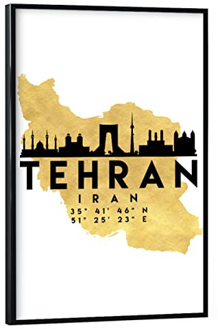 artboxONE Poster mit schwarzem Rahmen 45x30 cm Städte TEHRAN Iran Street MAP Art 2 - Bild tehran Coordinates Downtown