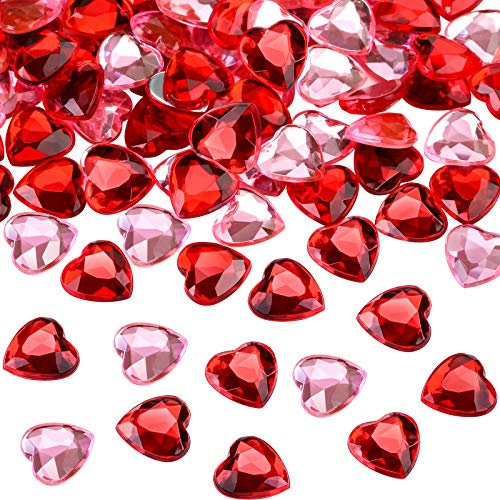 CHENGU 200 Stücke Rot Acryl Herz für den Valentinstag, Hochzeit Herz Tisch Streuung Dekoration, Acryl Herzen für Vasenfüller, 0,5 Zoll (200 Stücke, Rot, Rosa)