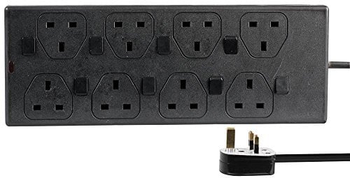 PRO ELEC 8‑Gang Switched Extension Lead, 2m Cable, 13A, Black – PEL00045