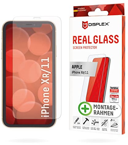Displex 2D/ Clear (10H) für Apple iPhone XR/11, Eco-Montagerahmen, Tempered Glas, kratzer-resistente Schutzfolie, hüllenfreundlich