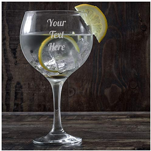 Active Decor Personalised Engraved Glass Your Own Text Etched Glassware Gift; Large Gin, Wine, Pint, Hi Ball, Whiskey Tumbler, Champagne Prosecco Glass (Gin)
