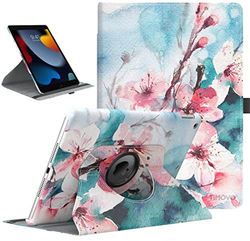TiMOVO Funda Protectora para Nuevo iPad 9ª Generación 2021/iPad 8ª Generación 2020 10.2'', Carcasa Trasera con Soporte Giratorio 360°y Auto Estela/Sueño para iPad 7ª Gen 10.2 2019 - Flor de Melocotón