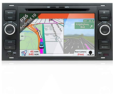 JOYX PX6 Android 10 Doppel Din Autoradio Passt für Ford Focus/Mondeo/C-Max/Connect/Fiesta/Fusion/Galaxy/Kuga/S-Max | 4G+64G | Rückfahrkamera KOSTENLOS | MIT Dab 4K-Video HDMI BT-4.0 4G WiFi GPS