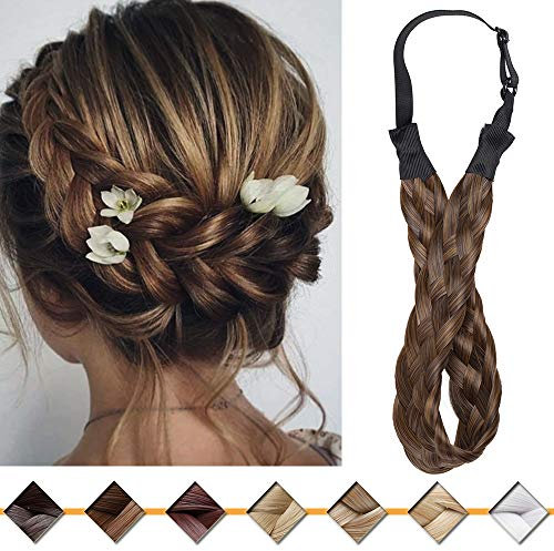 Silk-co Damen Haarband 5 Stränge blond, Kunsthaar geflochtenes Stirnband, elastisches Haarband für Damen und Mädchen Hochzeit Vintage, mit Haargummi Haarteil Braids Extensions 2.5cm breit 4A/27