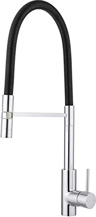 JASSFERRY Rubinetto miscelatore a molla flessibile per lavello da cucina, leva singola con doccetta ad arco alto, braccio oscillante monoblocco, cromato
