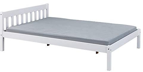 PKline Vicki Landhaus Bett 140x200 cm Weiss Kiefer Holz Doppelbett Ehebett Gästebett