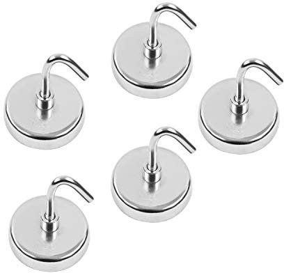 S&R Magnethaken Set 5-TLG, starker Magnet Haken für Küche, Büro, Bad, Garage, Werkzeuge, Werkstatt, Hakenmagnet 35 mm Magnet-Sockel