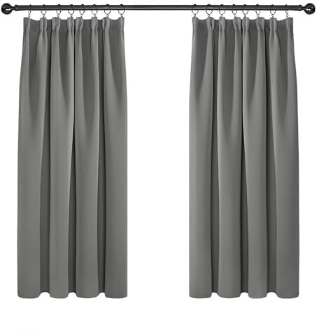 Deconovo Blackout Curtains Super Soft Energy Saving Pencil Pleat Blackout Curtains for Bedroom 52x54 Inch Light Grey 2 Panels