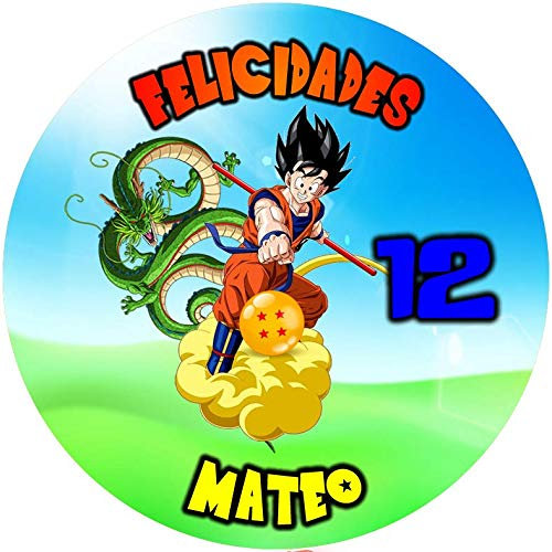 OBLEA de GOKU Redonda Personalizada para Pastel o Tarta, Papel Comestible Decoracion Cumpleaños, Obleas Comestibles Torta Redondo - Vegano y Sin Gluten