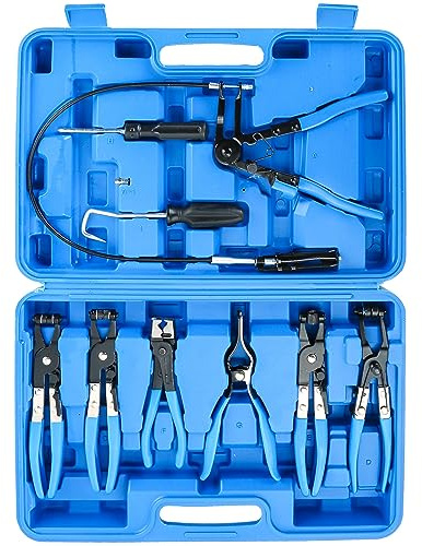 ATPEAM Lot de 9 Pinces à Collier Durite, Coffret de Pinces pour Colliers de Serrage avec Étui de Rangement, Outils de Réparation pour Tuyaux de Carburant