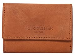 HOLZRICHTER Berlin – Kleine Damen Geldbörse aus Leder (No 4-7), Vintage, 11x10x1,5 cm, Slim Wallet mit 3 Kartenfächern und Münzfach, Kompakter Geldbeutel in Camel