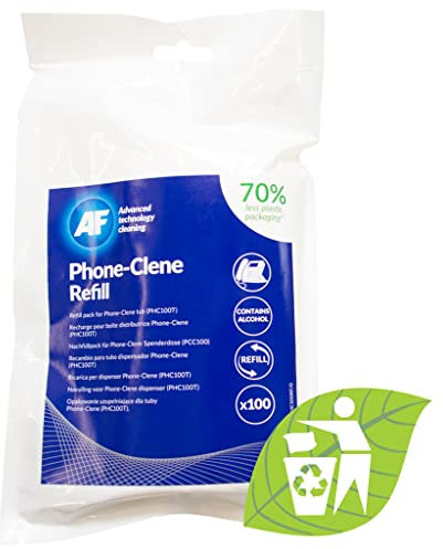 AF Phone & Headset Cleaning Wipes Refill Pouch - Contains Alcohol - for Hotdesk, Desk, Call Centre, Games Consoles, Desk Telephone, Reception etc. Refills PHC100T Tub
