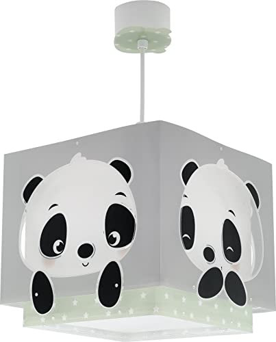 Dalber Lampe kinderzimmer, kinderlampe Pendelleuchte Hängelampe, Deckenleuchte Kinder, Deckenlampe kinderzimmer Panda Pandabär Tiere Grün, 63162H, E27