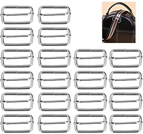 Zerodis 20 Stück Metall Rechteck Einsteller, Langlebig Fadeless Exquisite Breite Anwendung Metallschnalle Rutschen Schnalle Roller Pin Schnallen Slider Strap Adjuster für Gürteltaschen DIY(4x38x20mm)
