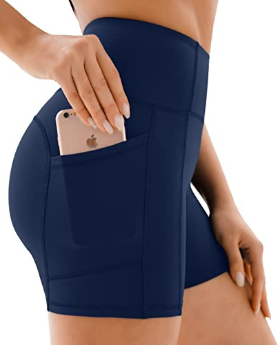 JOYSPELS Gym Shorts for Women with Pockets, High Waist Womens Shorts for Cycling Activewear Running Yoga Workout Sport Exercise